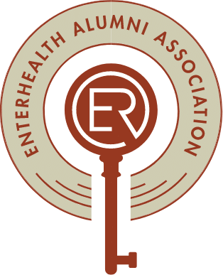 Enterhealth Alumni Association logo with red and white Enterhealth logo on a red key.